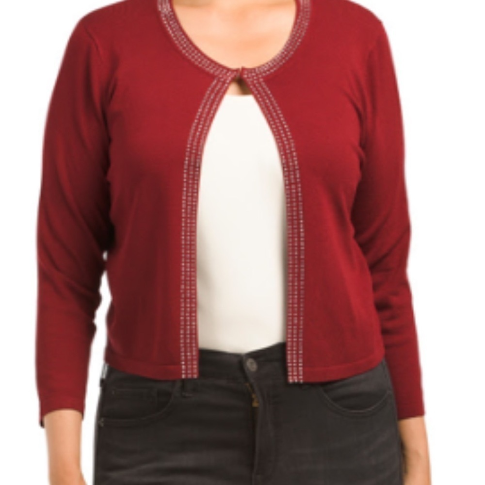Vogue Club Maroon Silver Studded Knit Shrug 3X Plus NWT Festive